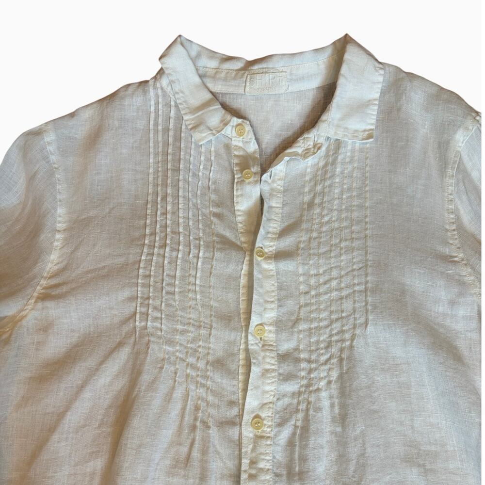 SHIRT by CP Shades Women's White 100% Linen Pleated Button Up Tunic MEDIUM